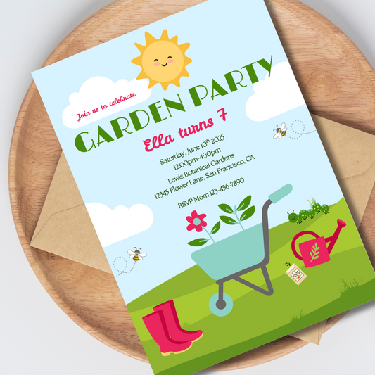 Garden Editable Invitation, Kids Garden Birthday Invite, Cute Garden Invite Digital Template, Instant download
