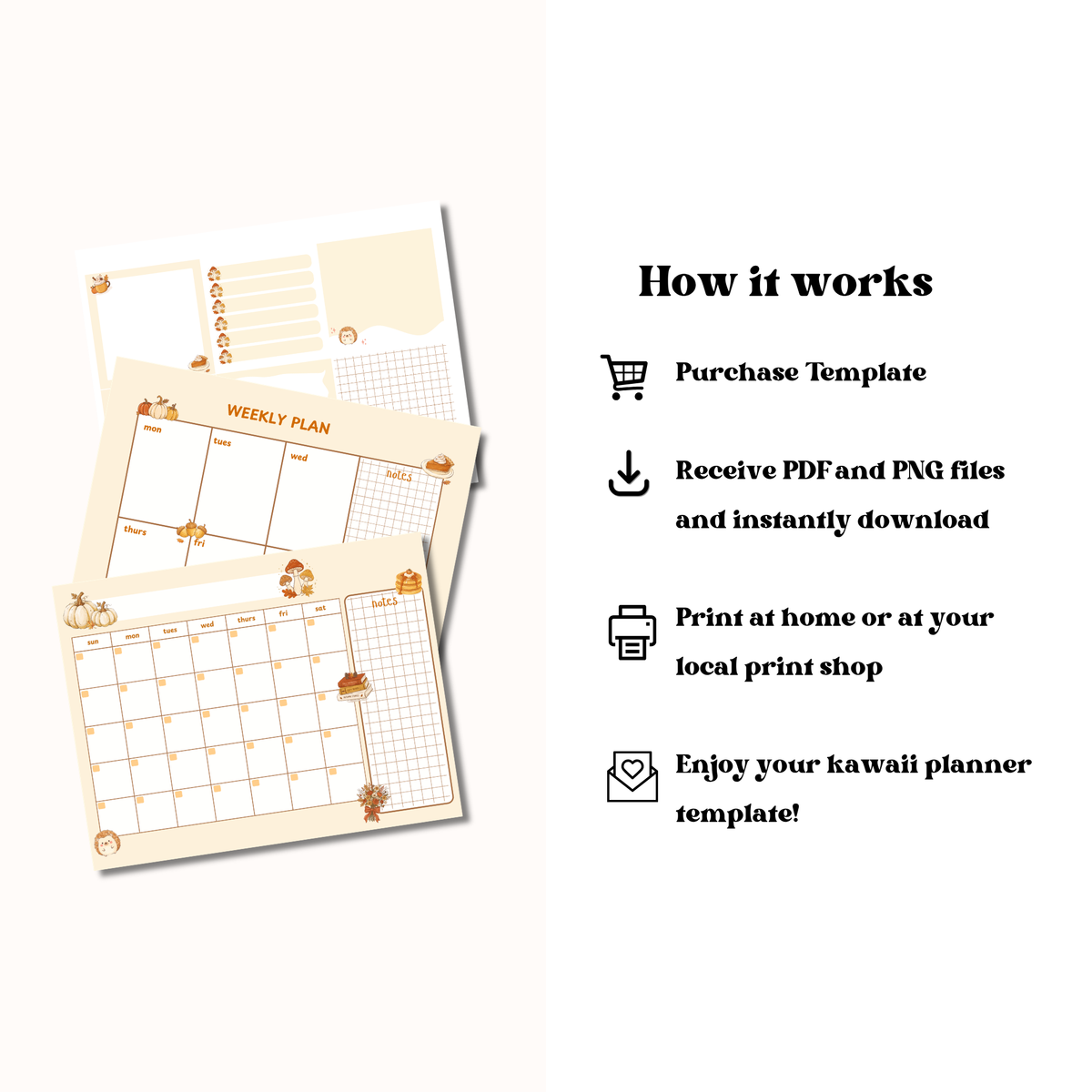 Pumpkin Season Digital Planner Set | Undated Calendar, Weekly Planner & Memo Notes