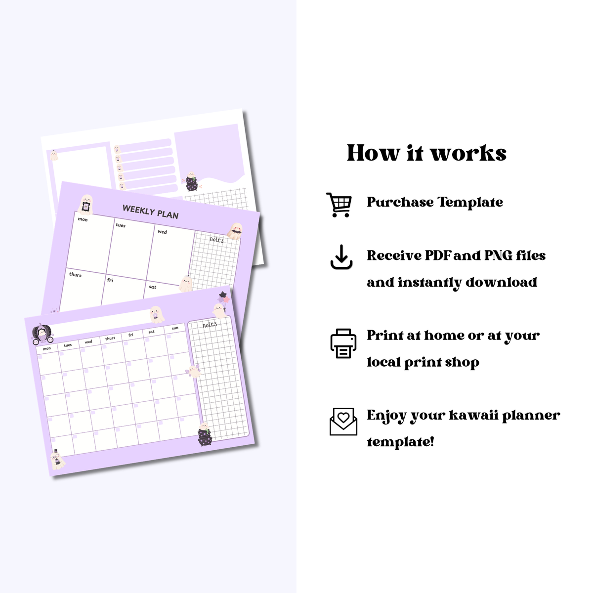 Kawaii Ghosts Digital Planner Set | Calendar, Weekly Planner & Memo Notes