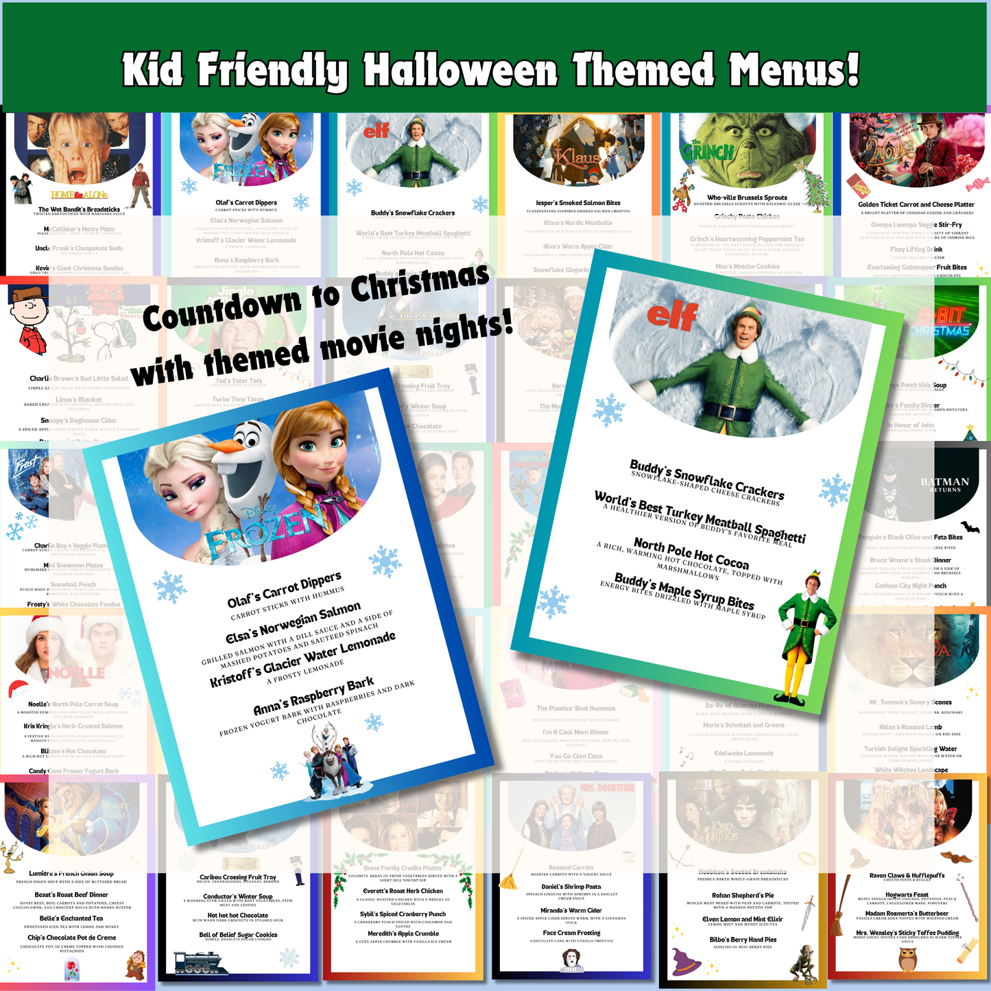33 Christmas Dinner and a Movie Night Menus & Tickets, Holiday Movie Night Ideas for Family Movie Night, Kid Friendly Editable Menus