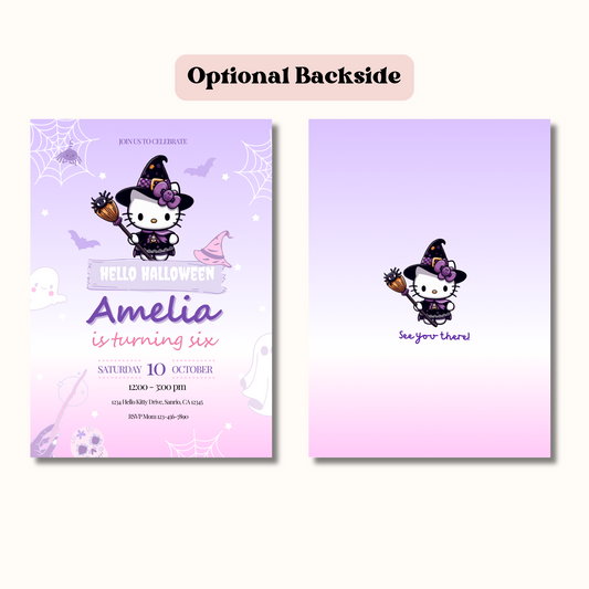 Hello Halloween Kitty Birthday Invitation, Editable Template, Instant Download 5x7