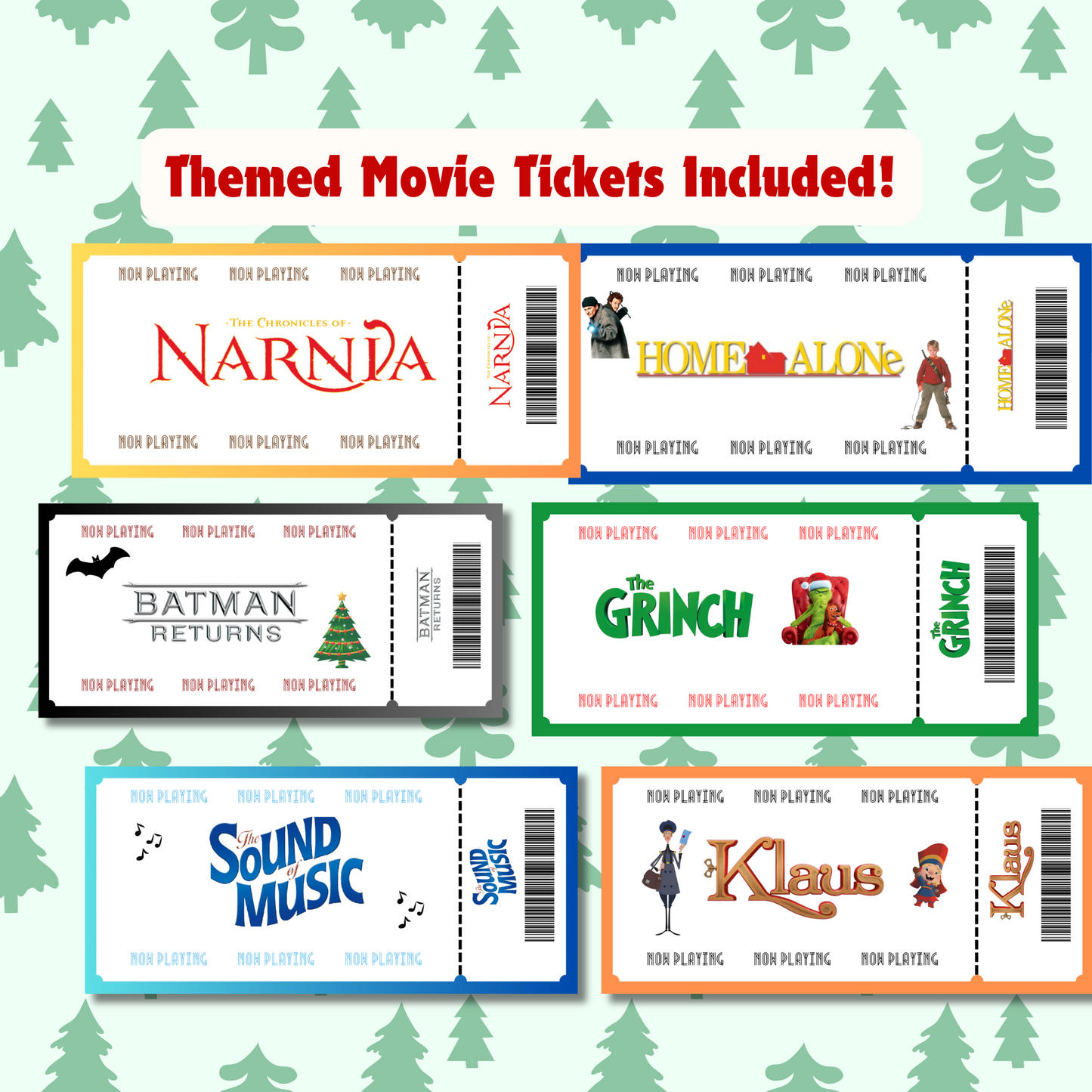 33 Christmas Dinner and a Movie Night Menus & Tickets, Holiday Movie Night Ideas for Family Movie Night, Kid Friendly Editable Menus