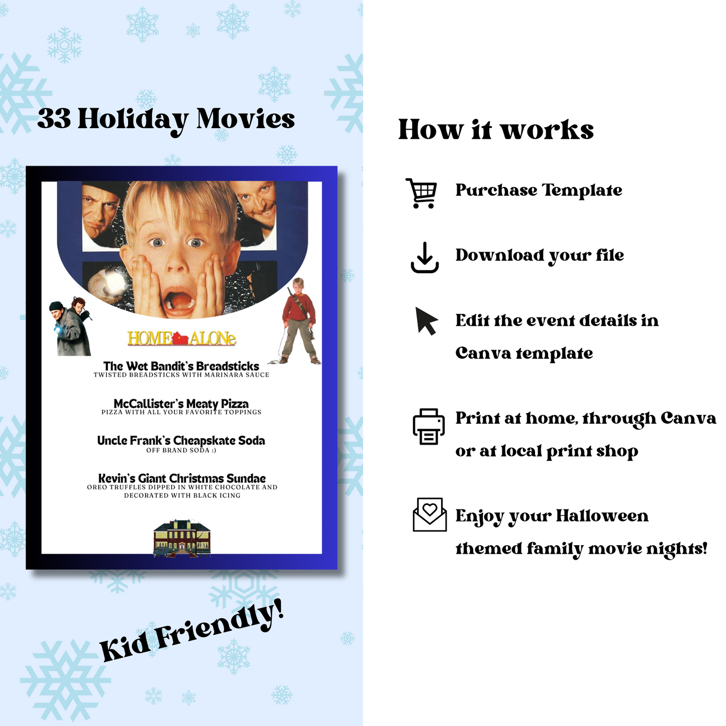 33 Christmas Dinner and a Movie Night Menus & Tickets, Holiday Movie Night Ideas for Family Movie Night, Kid Friendly Editable Menus