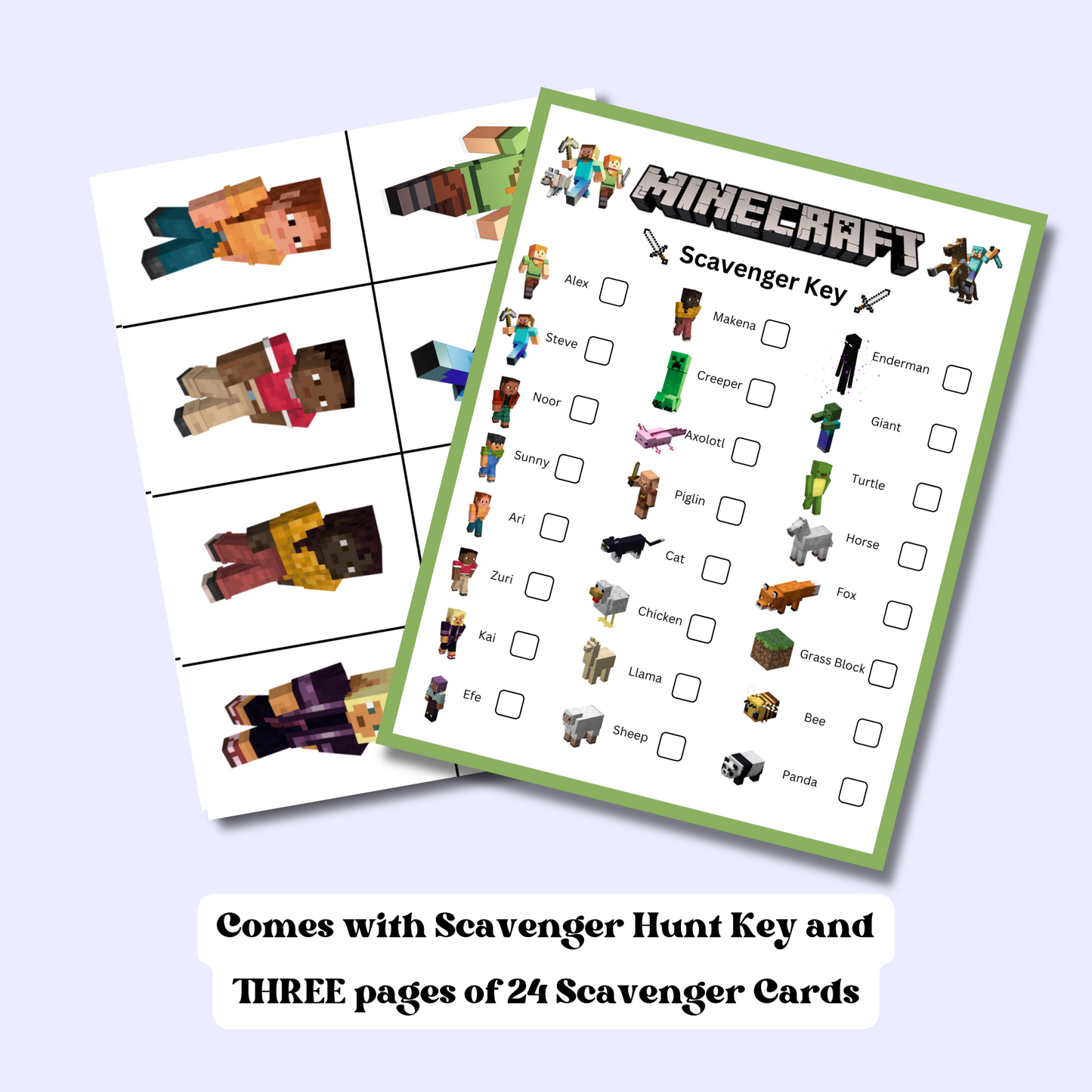 Minecraft Scavenger Hunt Game, Minecraft Friends Birthday Party Parody Printable
