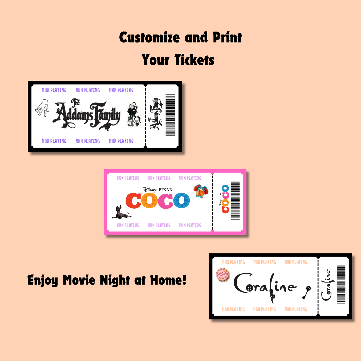 Halloween Dinner and a Movie Night Tickets, 30+ Halloween Movie Night Coupons for Family Movie Night, Kid Friendly Editable Tickets