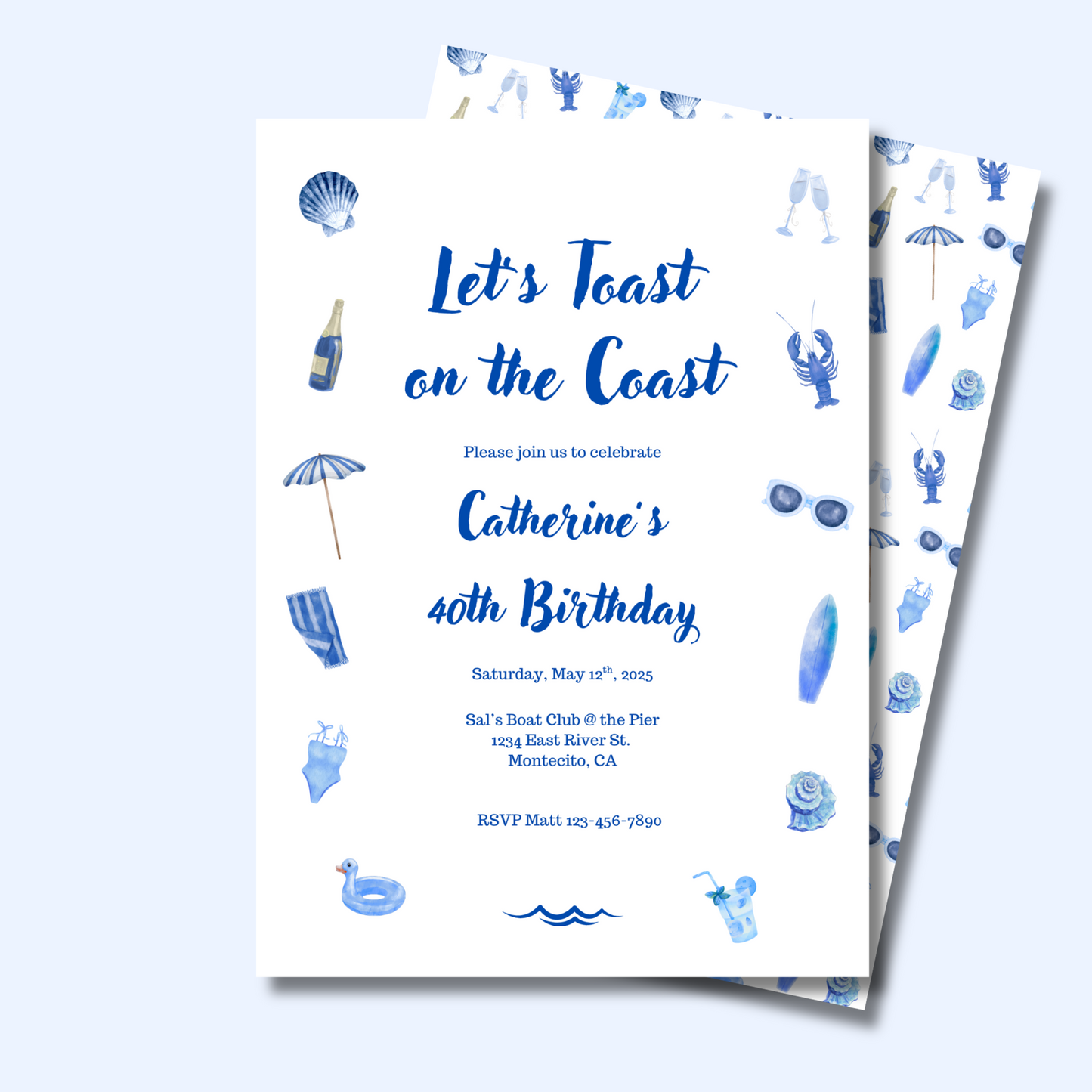 Toast on the Coast! Birthday Invitation, Coastal Bachelorette Party Invite, Editable Beach Party Template, Instant Download