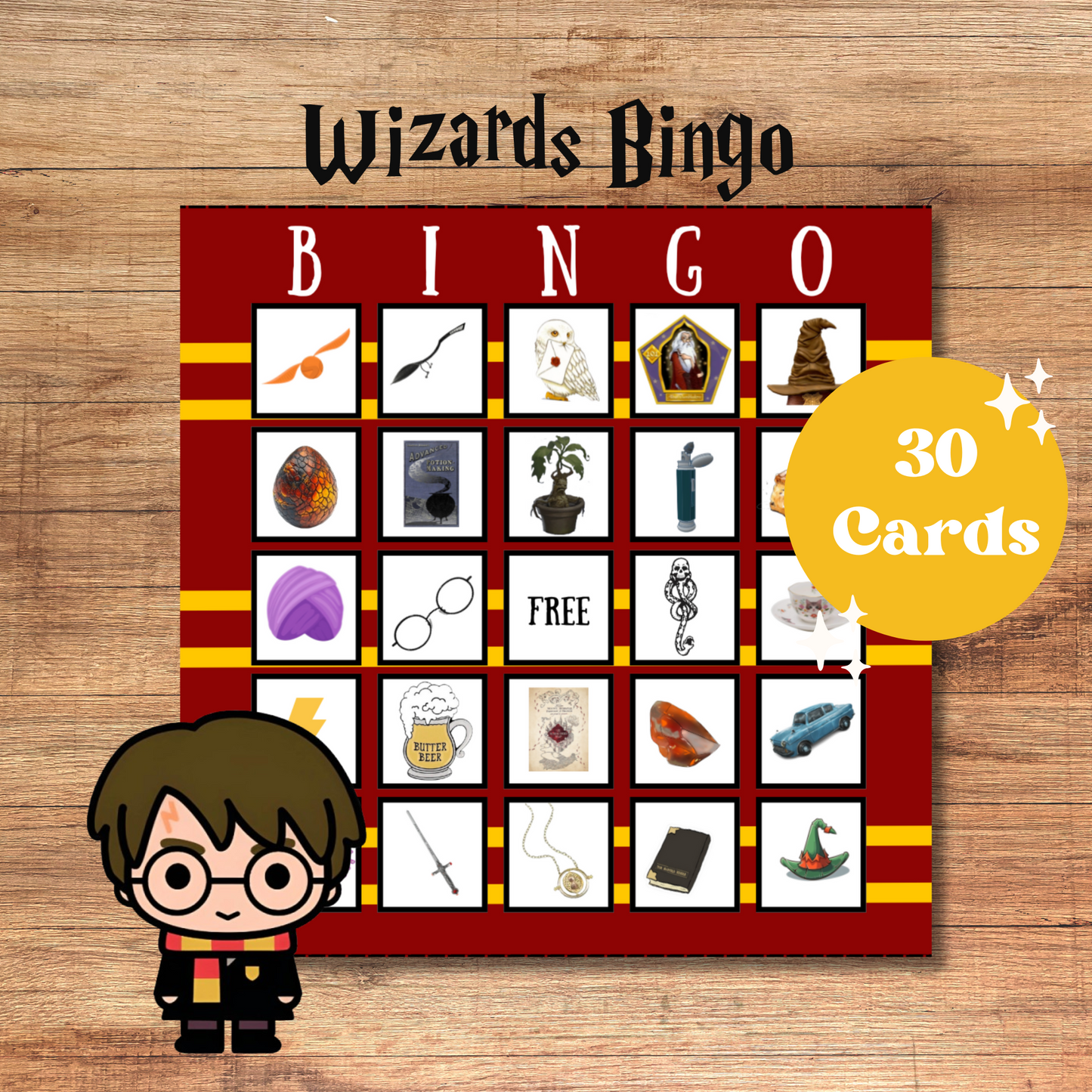 Wizard's Bingo, Potter Parody Party Game, Magical Wizarding World Tambola Activity