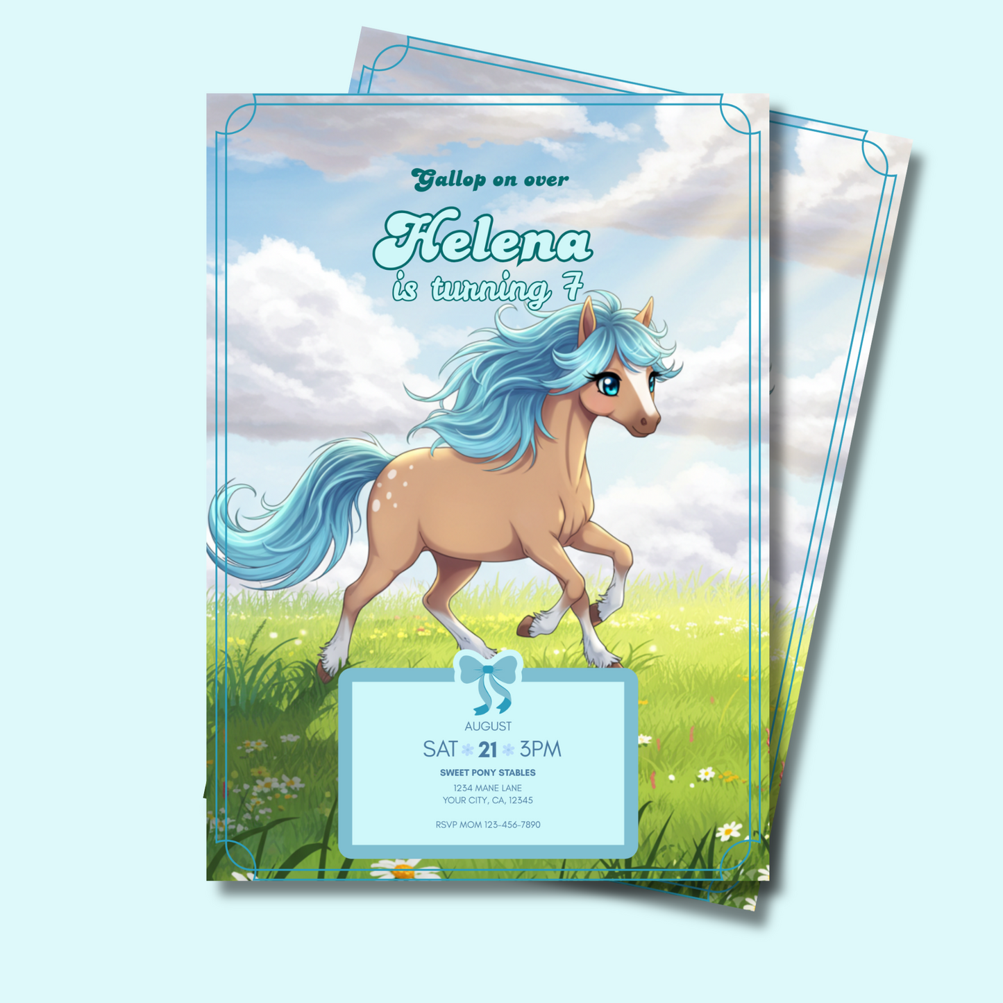 Horse Editable Birthday Invitation, Beautiful Horse Invitation, Cute Gallop on Over Invite, Instant Download 5x7