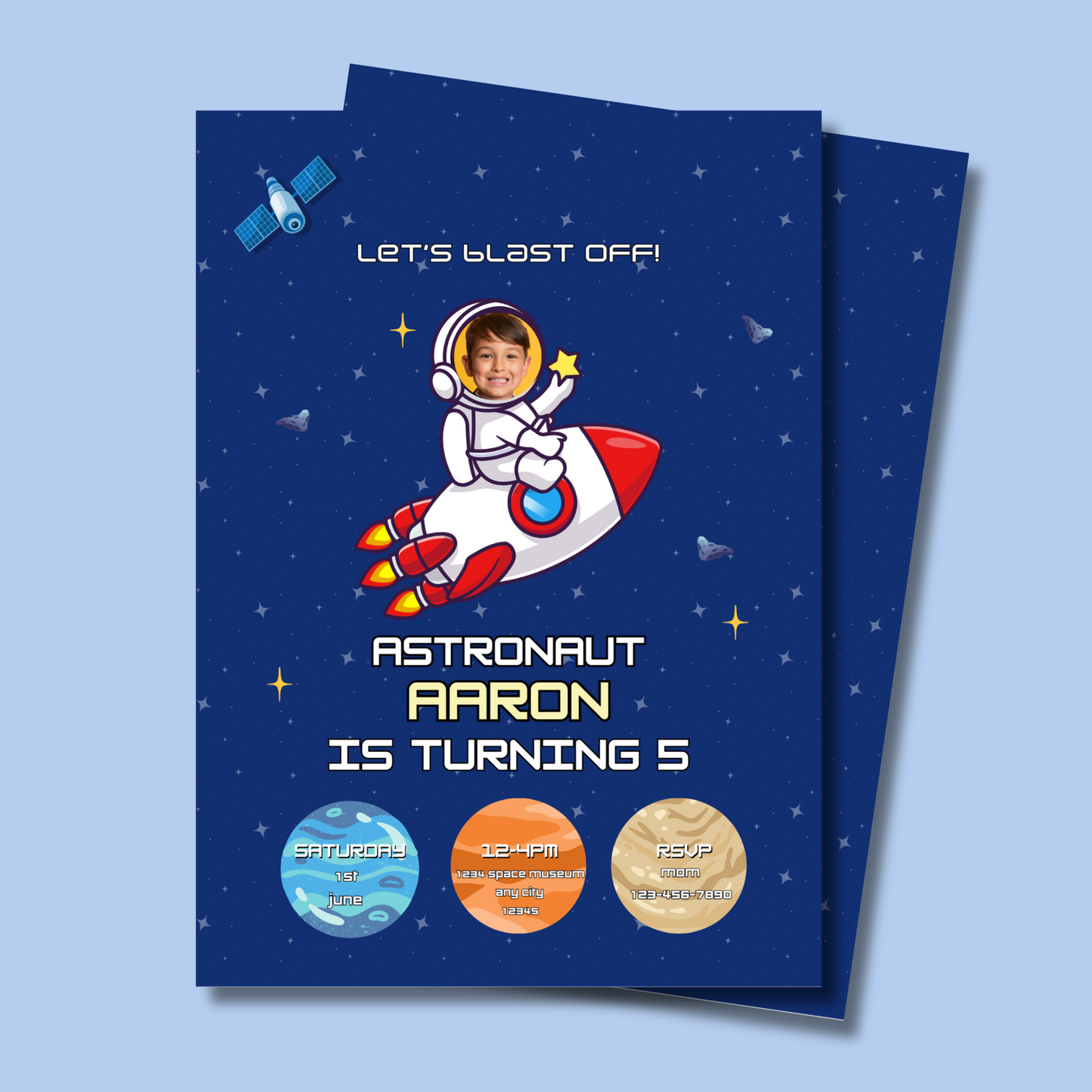 Astronaut Birthday Invitation, Space Party Invite, Editable Galaxy Rocket Template for Kids, Instant Download