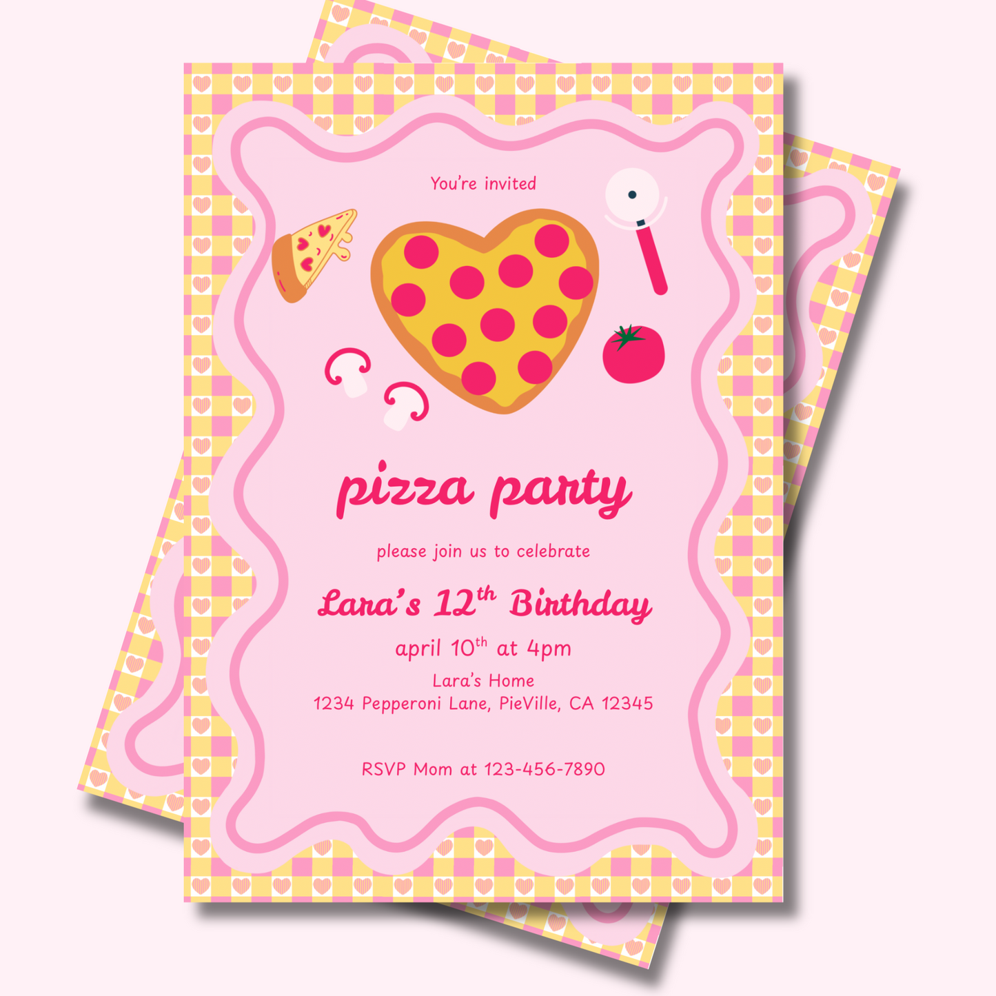 Pizza Party Invite Editable, Pink Girls Pizza Party Invitation, DIY Pizza Party Invite Printable 5x7