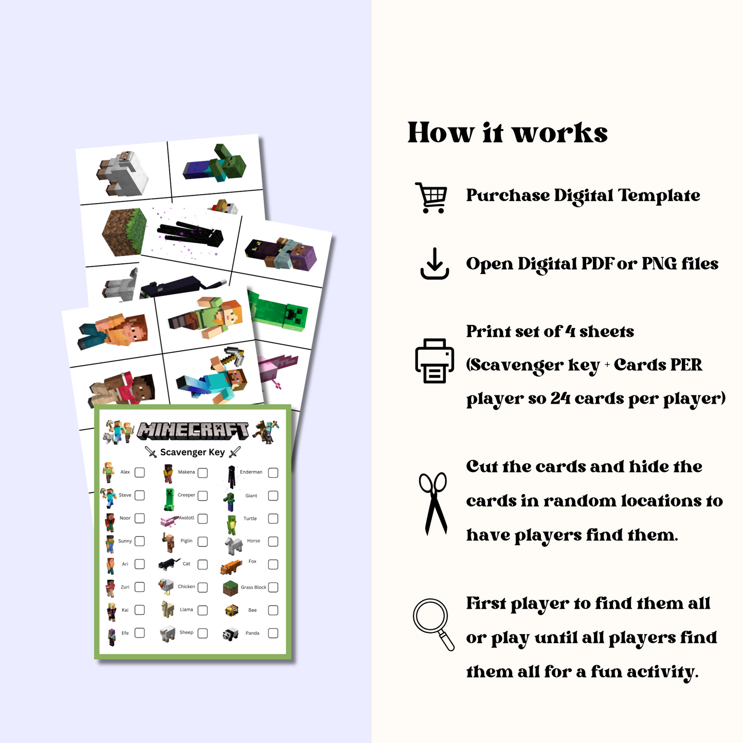 Minecraft Scavenger Hunt Game, Minecraft Friends Birthday Party Parody Printable