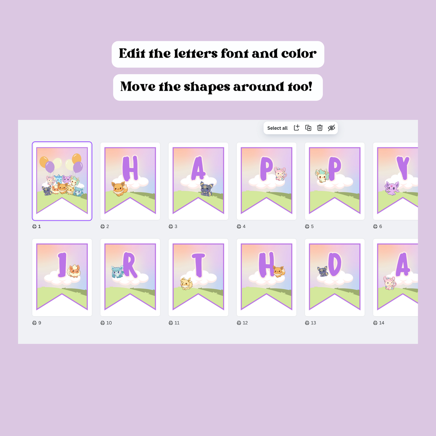 Eevee Birthday Banner Editable, Eeveelutions Pokemon Bunting Banner Printable