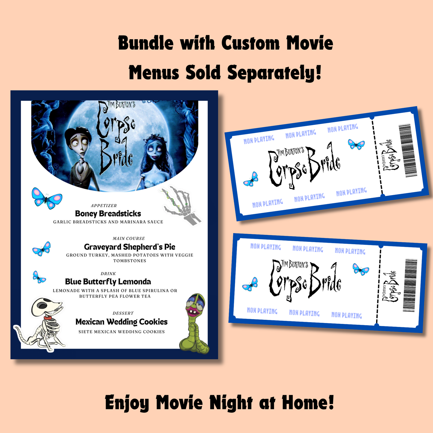 Halloween Dinner and a Movie Night Tickets, 30+ Halloween Movie Night Tickets for Family Movie Night, Kid Friendly Editable Tickets