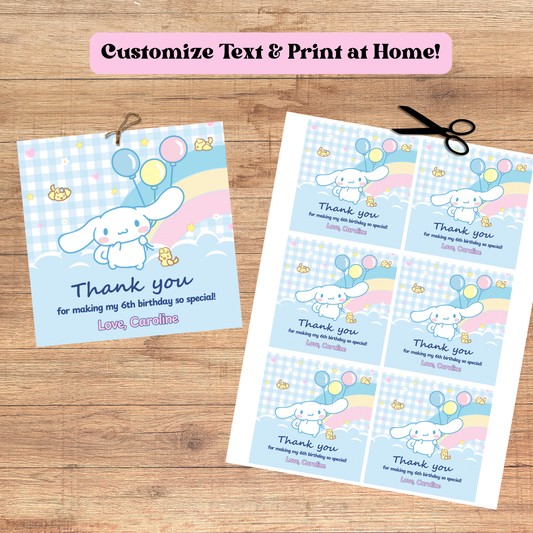 Cinnamoroll Thank You Tags: Sanrio Birthday Favor Tags 3x3 (Instant Download)