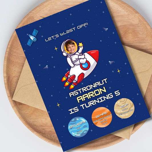 Astronaut Birthday Invitation, Space Party Invite, Editable Galaxy Rocket Template for Kids, Instant Download