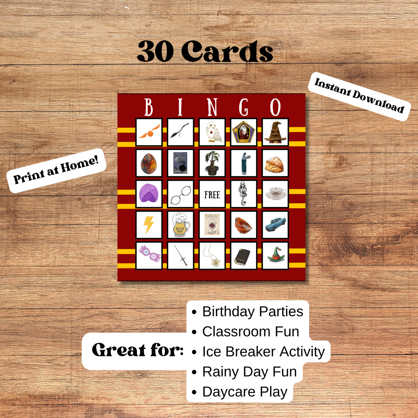Wizard's Bingo, Potter Parody Party Game, Magical Wizarding World Tambola Activity