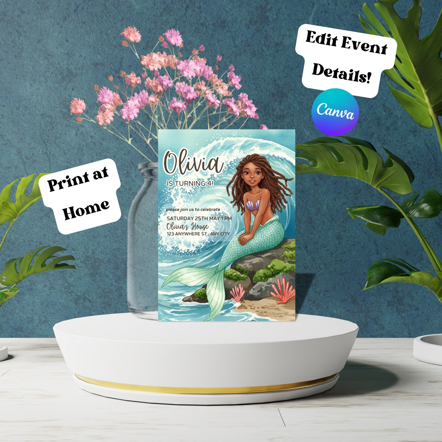 Little Mermaid Birthday Invitation, Princess Ariel Party Invite, Editable Template, Sea Siren Halloween Birthday, 5x7