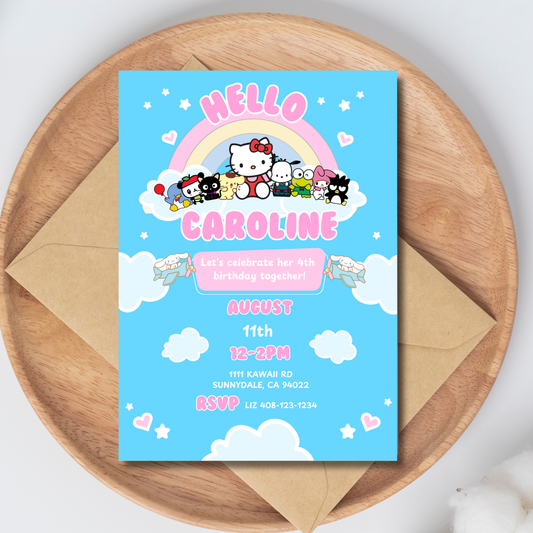 Hello Kitty Birthday Invite Editable, Printable Sanrio Invitation 5x7 Instant Download