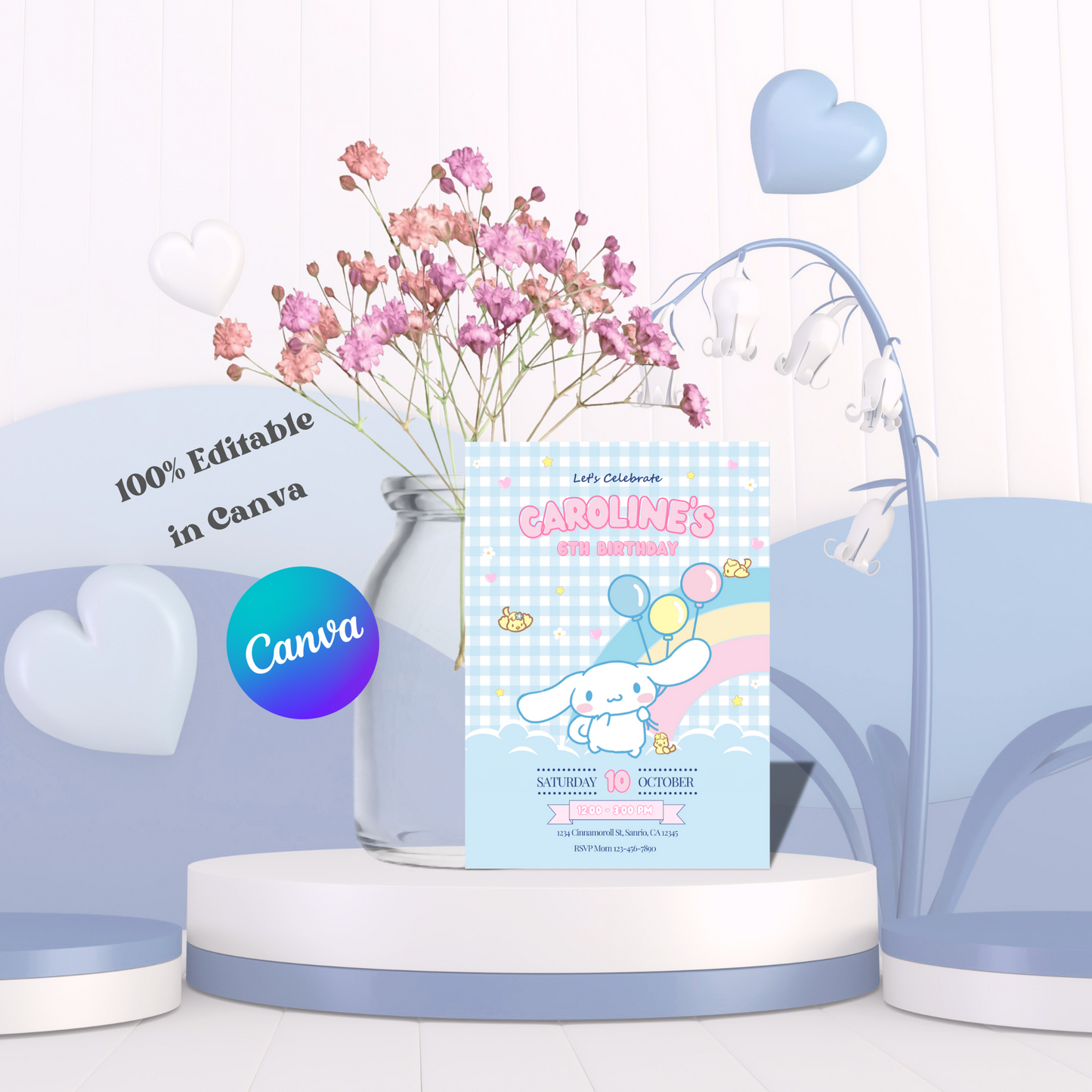 Cinnamoroll Birthday Invite Editable, Printable Sanrio Invitation 5x7 Instant Download