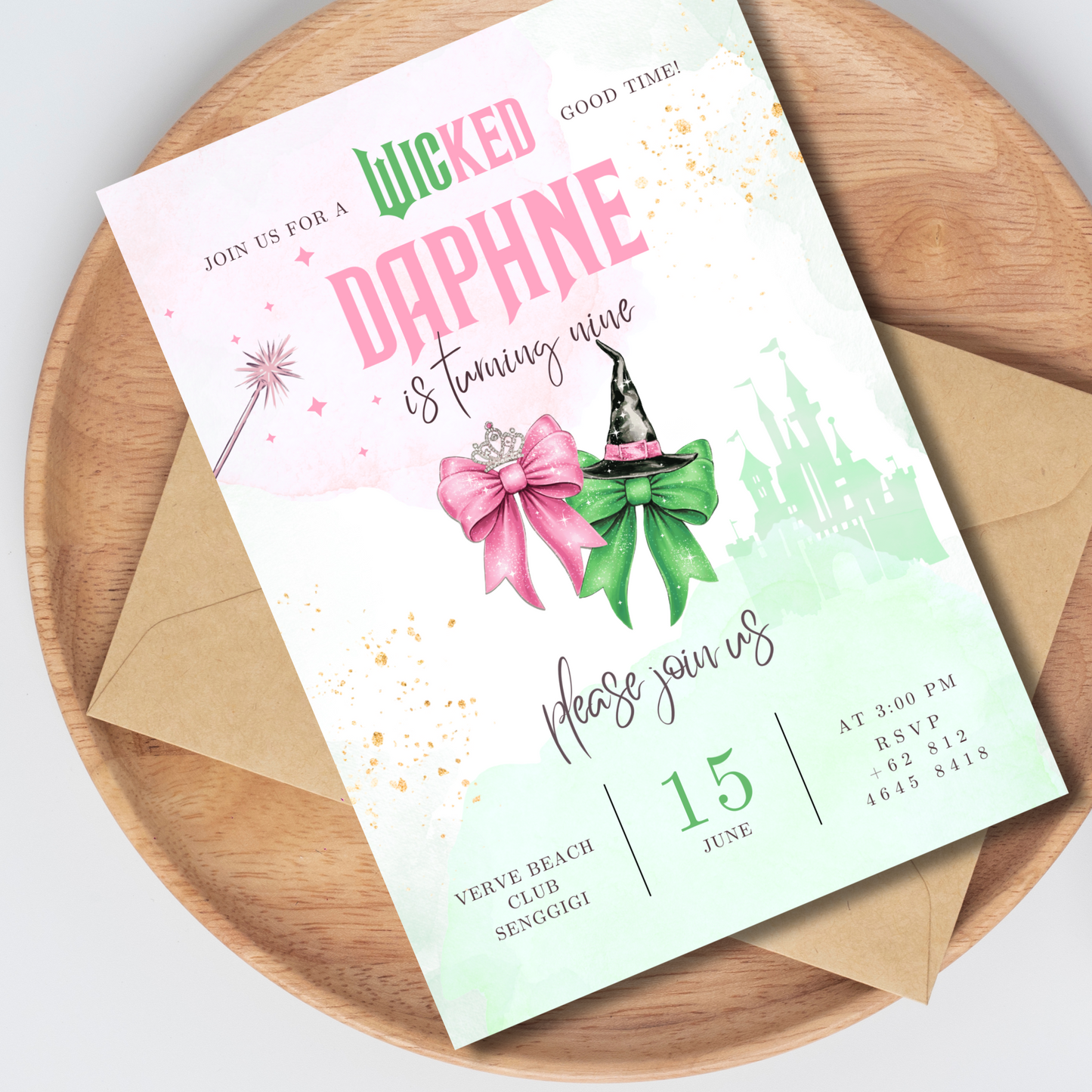 Wicked Editable Birthday Invitation, Wizard of Oz Invitation, Elphaba Glinda Invite, Instant Download 5x7