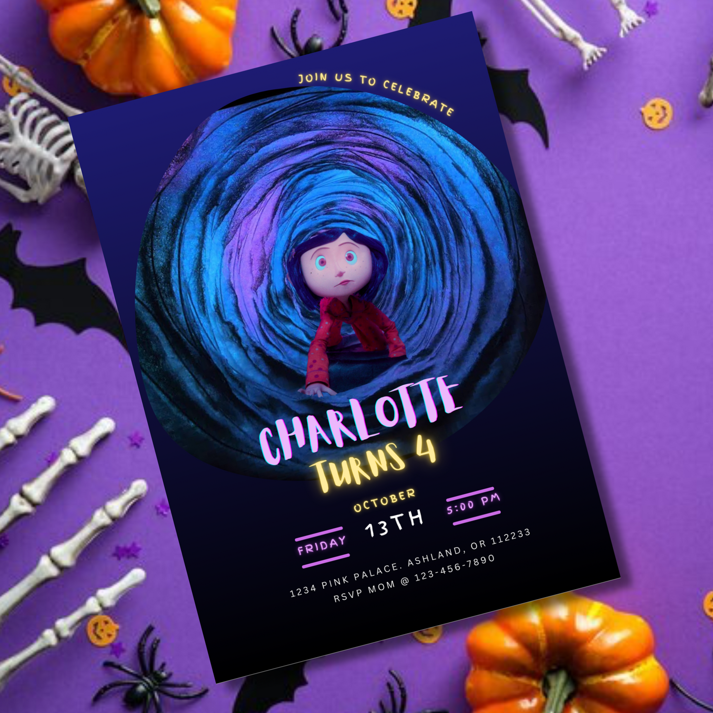 Coraline Birthday Invitation Editable, Coraline Jones Party Invitation, Spooky Coraline 5x7 Invite Printable