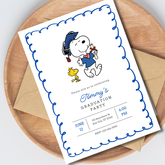 Snoopy Graduation Invite 5x7 Instant Download
