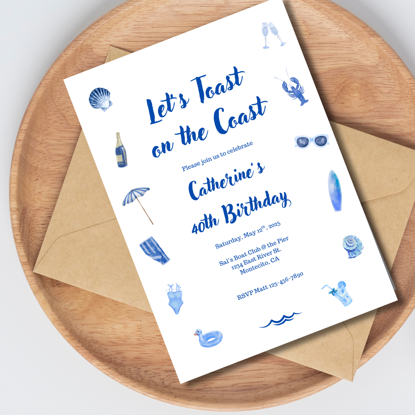 Toast on the Coast! Birthday Invitation, Coastal Bachelorette Party Invite, Editable Beach Party Template, Instant Download