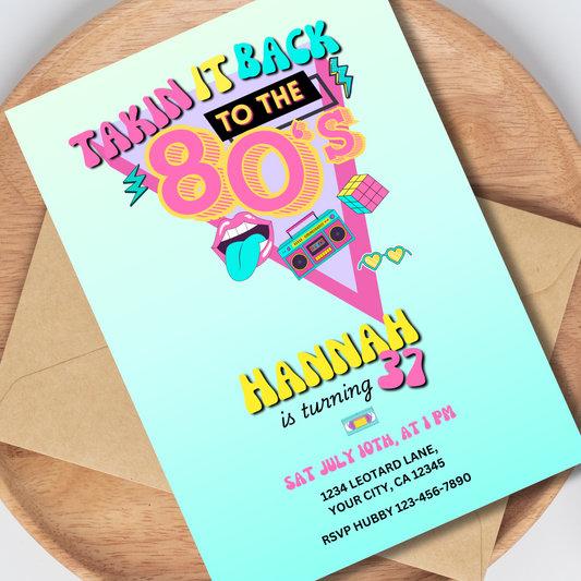 80's Editable Birthday Invite, Retro Disco Dance Birthday Invitation, Throwback Dance Party Invite 5x7