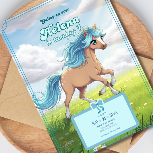Horse Editable Birthday Invitation, Beautiful Horse Invitation, Cute Gallop on Over Invite, Instant Download 5x7