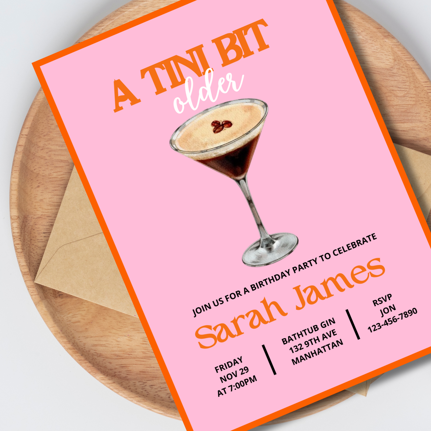 Espresso Martini Invite, A Tini Bit Older Espresso Martini Birthday Invitation Template, Dirty Martini Cocktail Theme, Midcentury Modern Art Print Invite 5x7