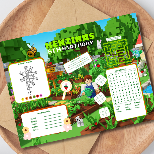 Grow Your Garden Roblox Birthday Activity Placemat In Color