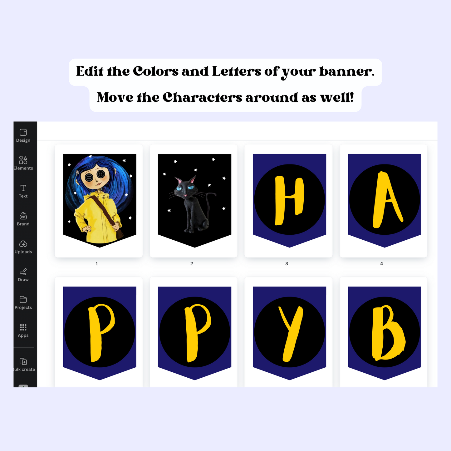 Coraline Happy Birthday Banner Editable, Coraline Bunting, Coraline Jones Party Decor, Happy Birthday Banner Printable