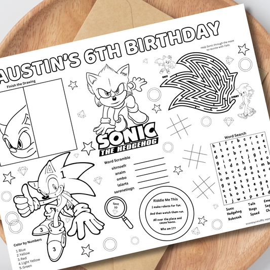 Sonic Editable Activity Placemat Template Black & White