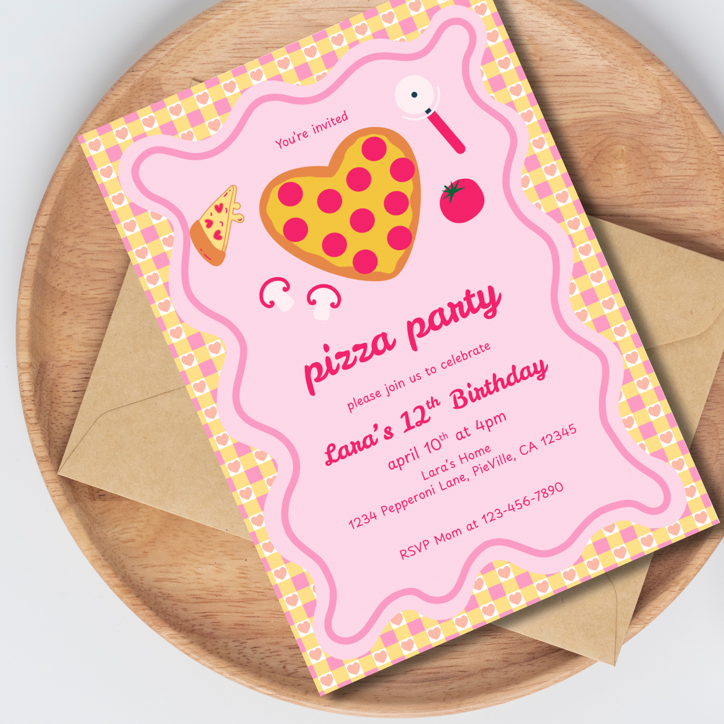 Pizza Party Invite Editable, Pink Girls Pizza Party Invitation, DIY Pizza Party Invite Printable 5x7