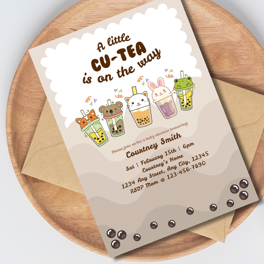 Boba Cu-Tea Editable 5x7 Birthday Invite (Digital Download)
