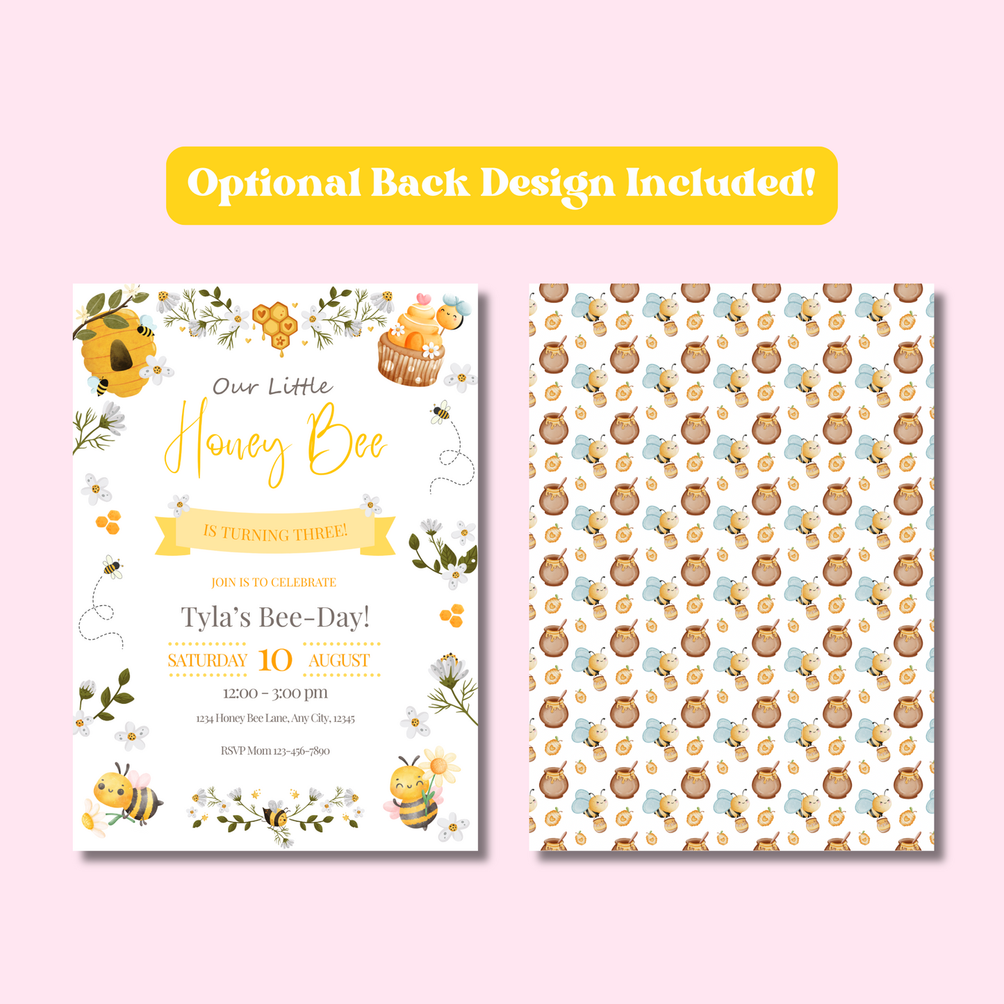 Bee Birthday Invitation, Little Honey Bee-Day Party Invite, Editable Bee Invitation Template, Bee Birthday, INSTANT DOWNLOAD