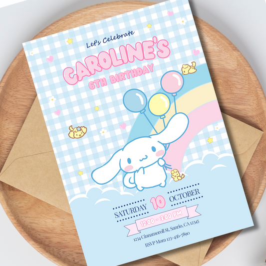 Cinnamoroll Birthday Invite Editable, Printable Sanrio Invitation 5x7 Instant Download