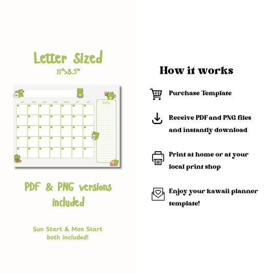 Cute Frog Monthly Planner | Printable | Instant Download