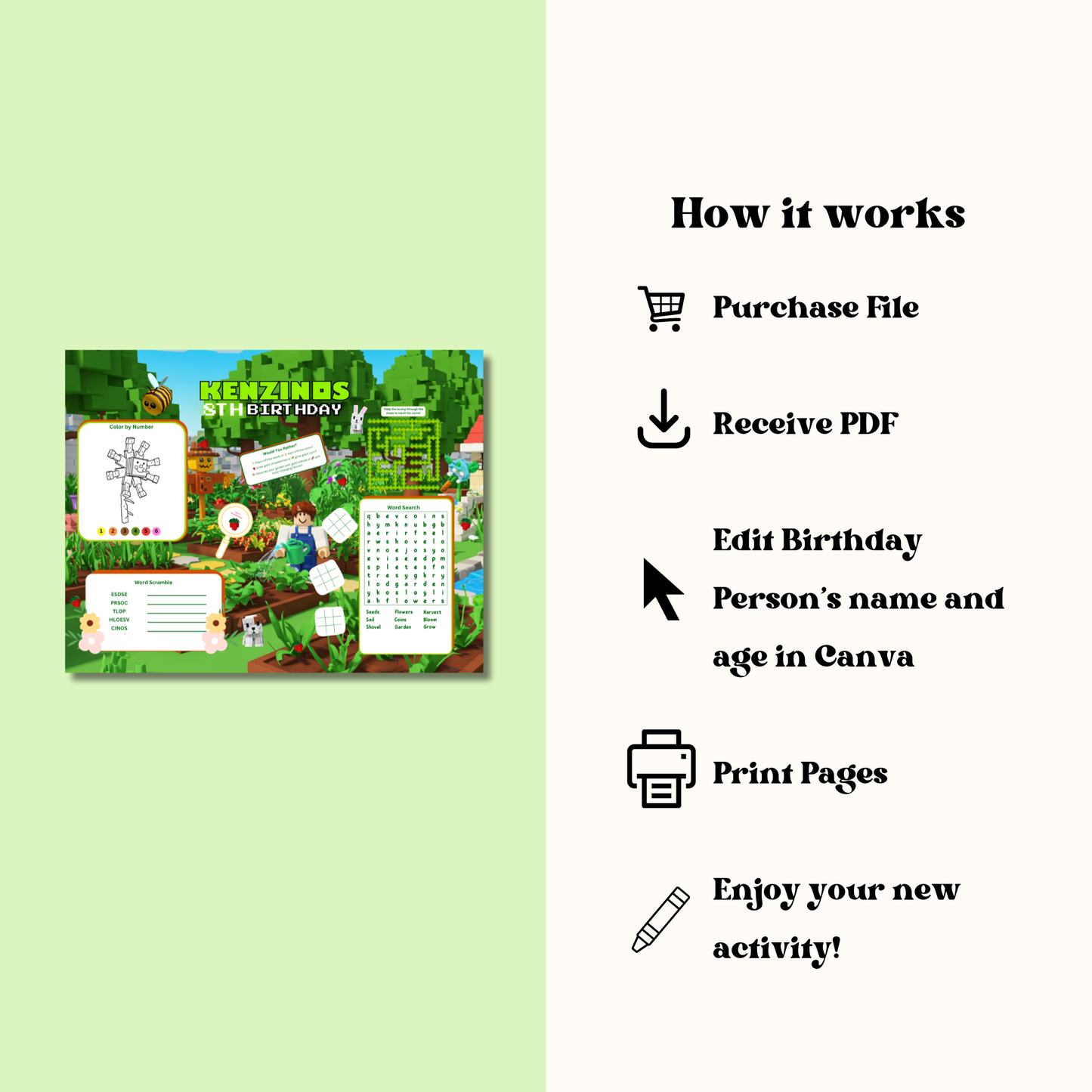 Grow Your Garden Roblox Birthday Activity Placemat In Color