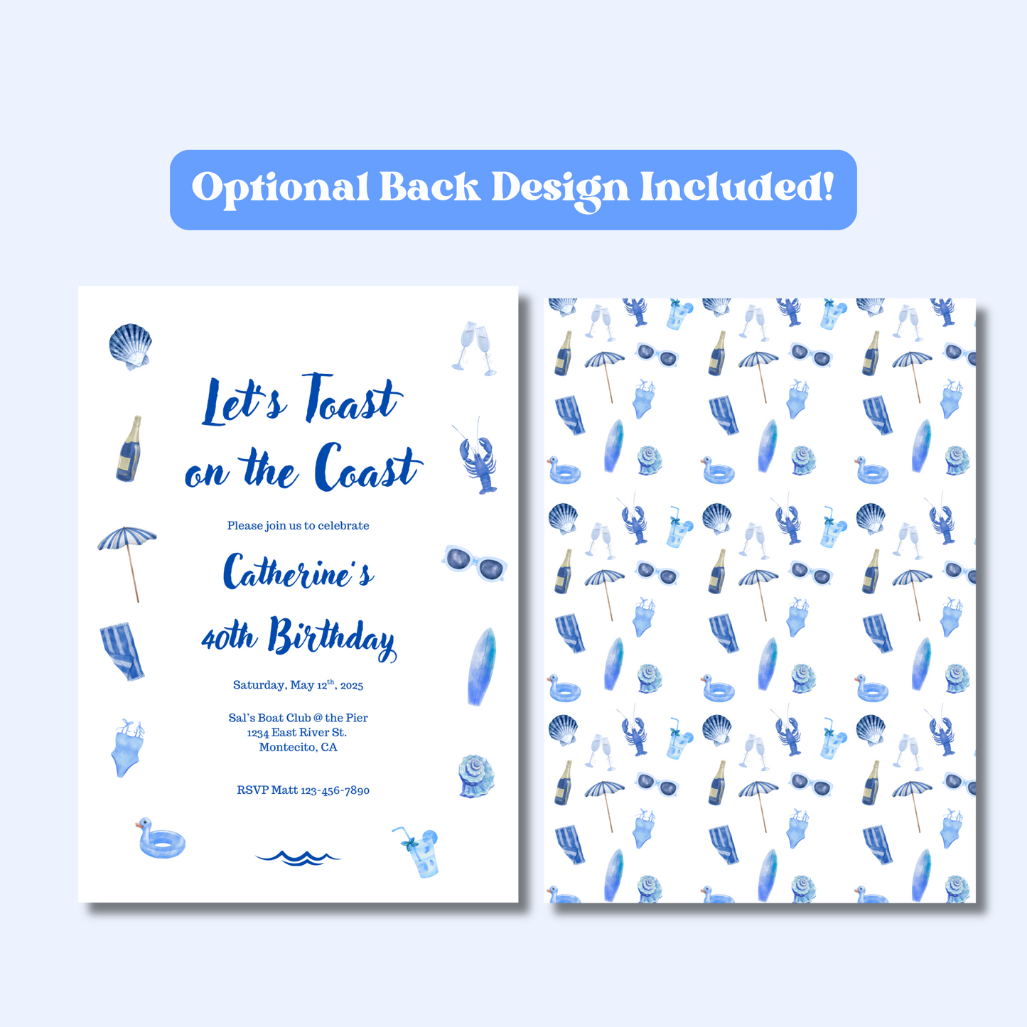 Toast on the Coast! Birthday Invitation, Coastal Bachelorette Party Invite, Editable Beach Party Template, Instant Download