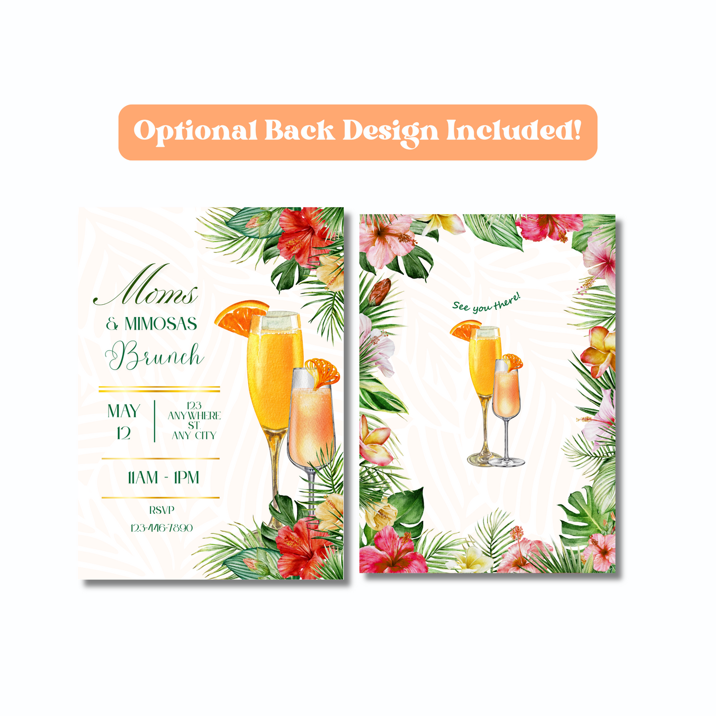Moms & Mimosas Invite Editable, Mothers Day Celebration Invitation, Mothers Day Brunch Invite, Tropical Mimosa Brunch Party Printable 5x7