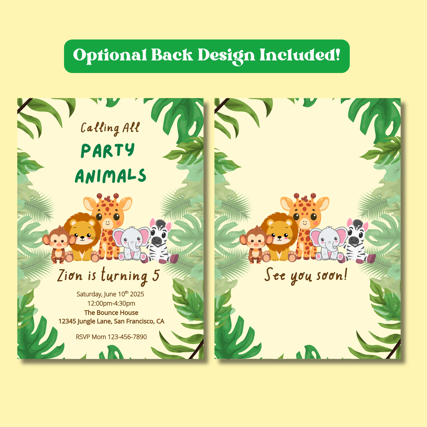 Jungle Animal Birthday Invitation, Editable Safari Party Invite, Wild One Animal Theme Kids Birthday, Party Animals Invite Instant Download