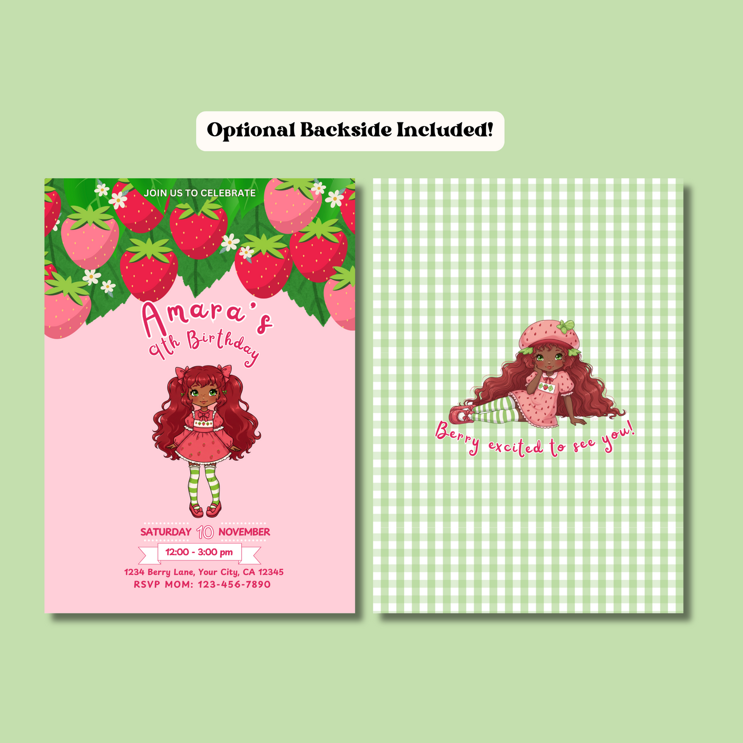 Sweet Berry Princess Editable Birthday Invitation, Kawaii Berry Dirndl Girl Invitation, Instant Download 5x7