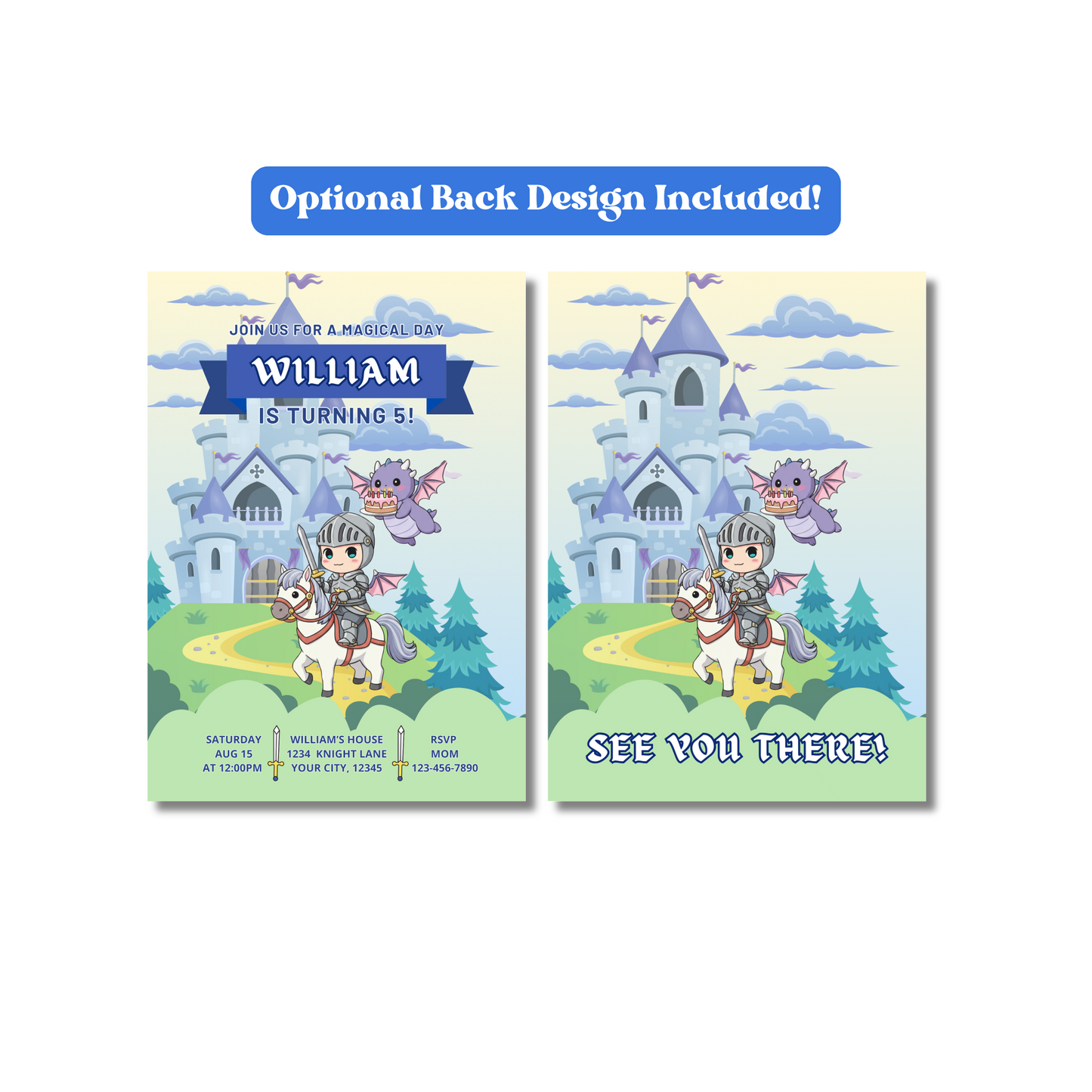 Knight Birthday Editable Invitation, Knight & Dragon Invite, Medieval Party Invite for Kids, Instant Download, 5x7