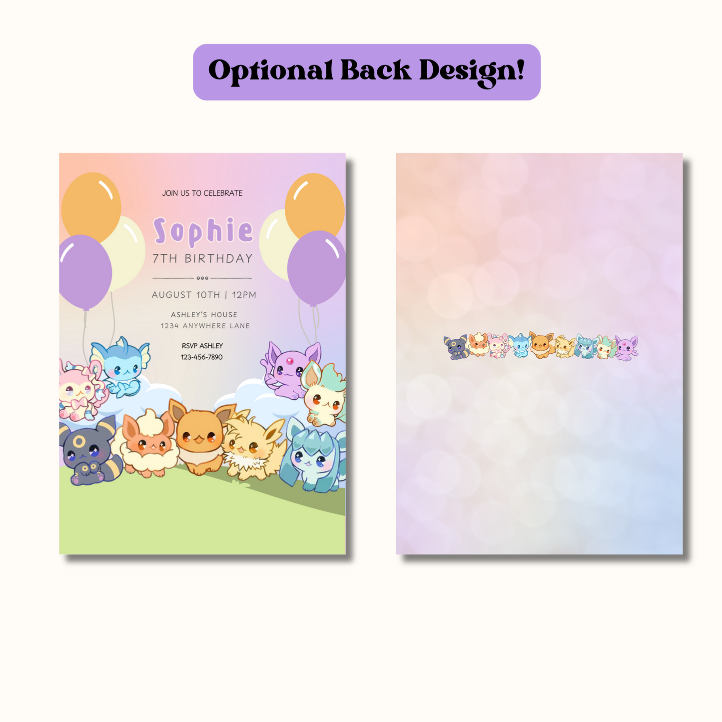 Eevee and Friends Editable Birthday Invite, Birthday Invitation for Boys Girls, Eevee Party Invite, Pokemon Party Invite for Kids 5x7