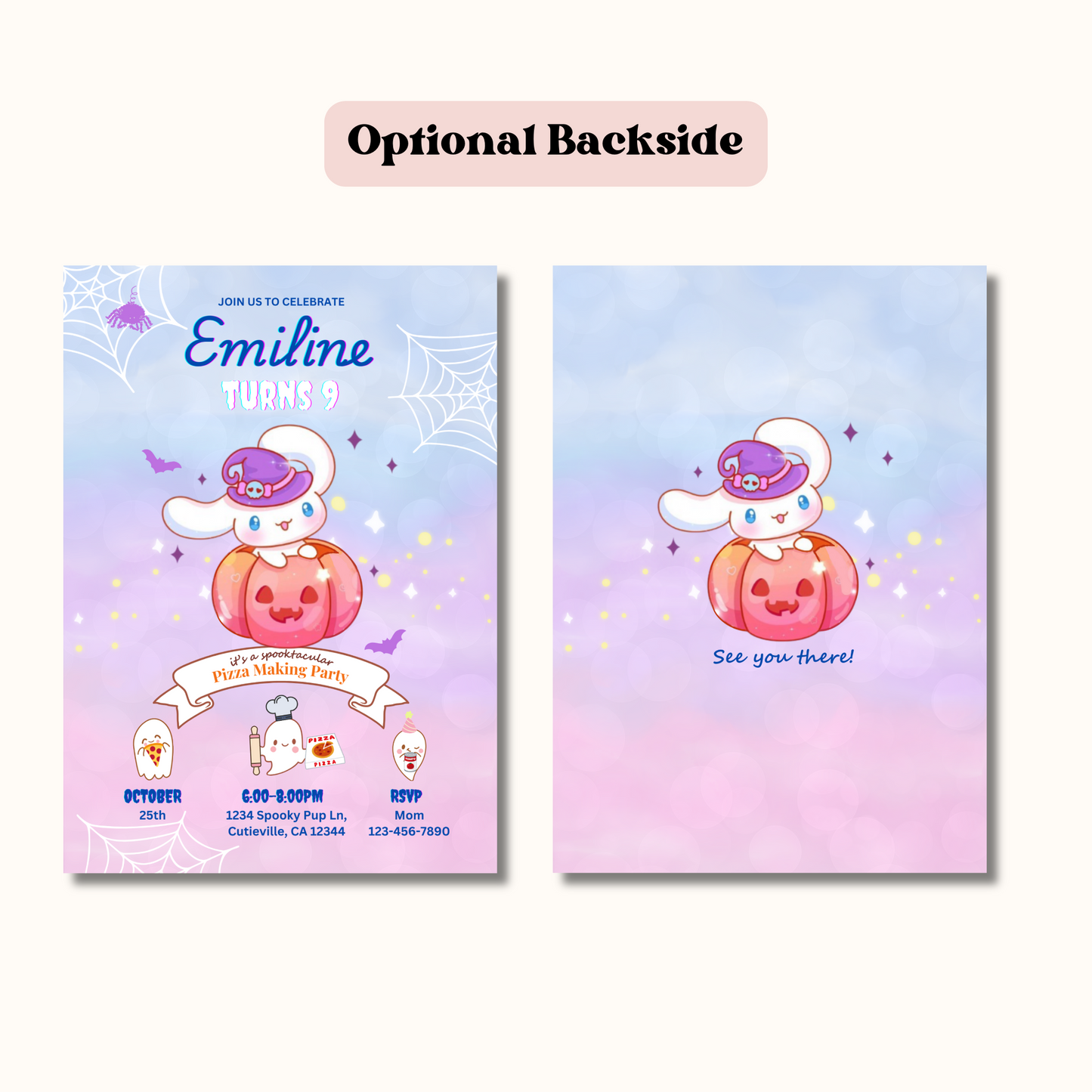 Halloween Cinnamoroll Pizza Party Birthday Invitation, Cute Sanrio Pumpkin Invite, Spooky Kawaii Kids Birthday Party Printable, Editable Template, Instant Download 5x7