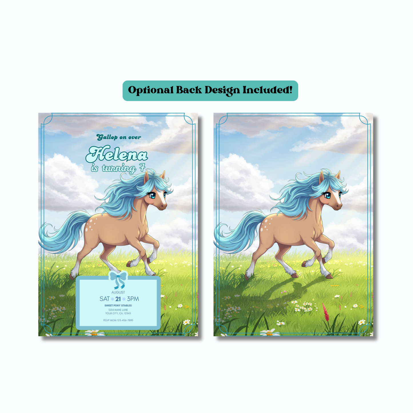 Horse Editable Birthday Invitation, Beautiful Horse Invitation, Cute Gallop on Over Invite, Instant Download 5x7