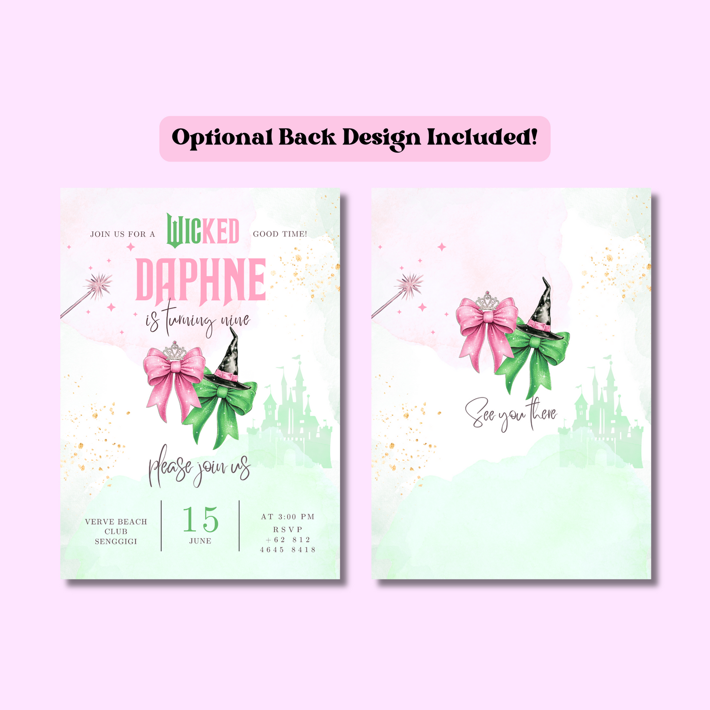 Wicked Editable Birthday Invitation, Wizard of Oz Invitation, Elphaba Glinda Invite, Instant Download 5x7