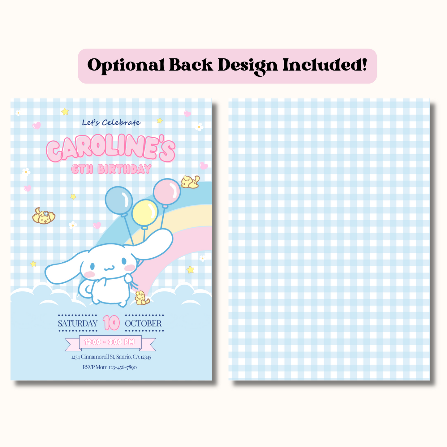 Cinnamoroll Birthday Invite Editable, Printable Sanrio Invitation 5x7 Instant Download