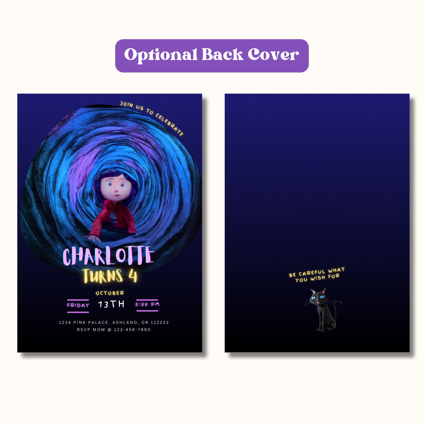 Coraline Birthday Invitation Editable, Coraline Jones Party Invitation, Spooky Coraline 5x7 Invite Printable